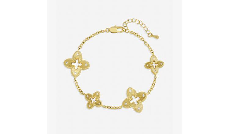 Jon Richard Gold Plated Textured Crystal Clover Bracelet