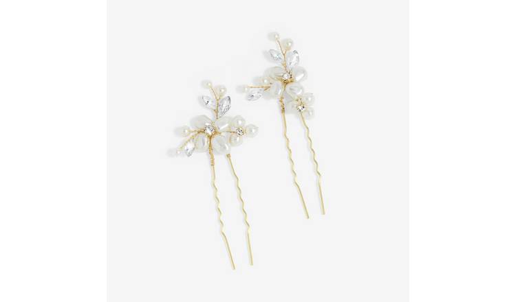 Jon Richard Gold Plated Mother Of Pearl Floral Hair Pins
