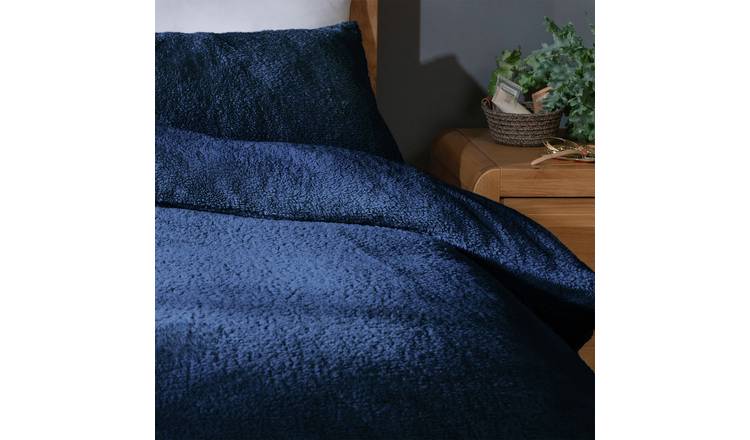 Buy Argos Home Fleece Plain Navy Blue Bedding Set Double