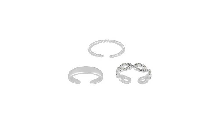 State of Mine Silver Plated Chain Twist Toe Rings - Set of 3