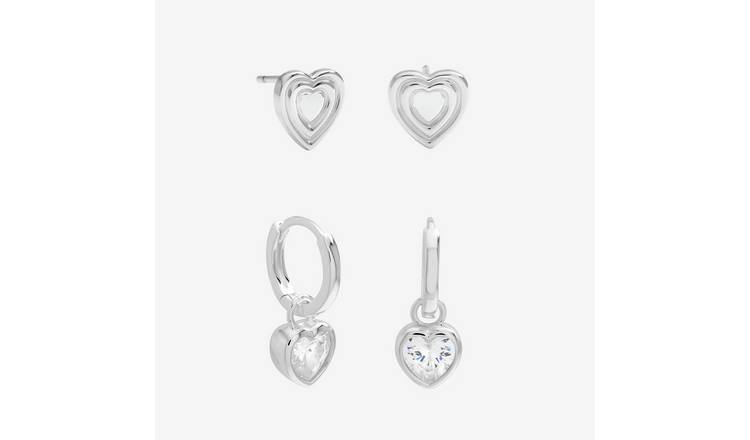 Inicio Silver Plated Heart Earrings - Pack of 2