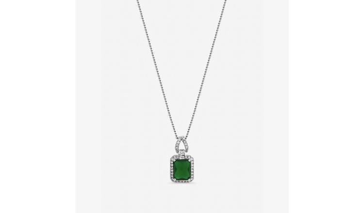 Jon Richard Rhodium Plated Emerald Cubic Pendant