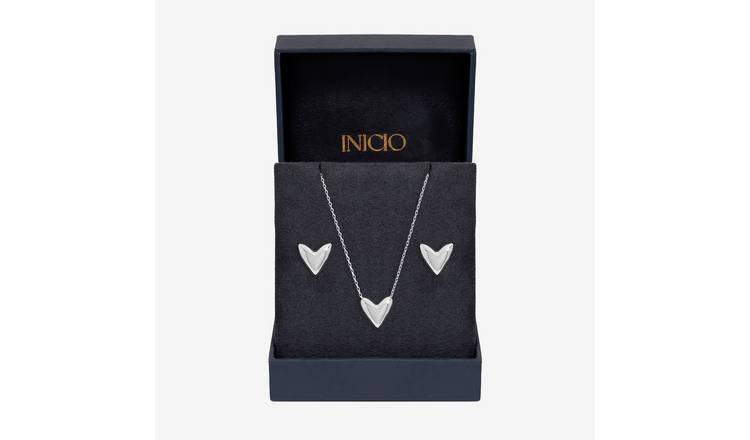 Inicio Sterling Silver Plating Puff Heart Set