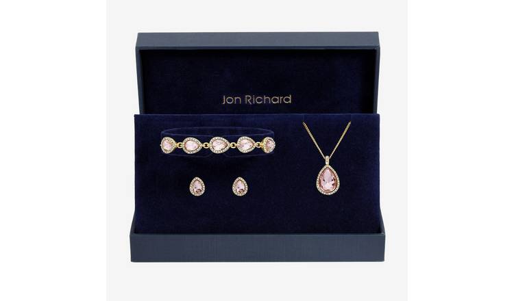 Jon Richard Gold Plated and Pink Pear Drop Trio Set