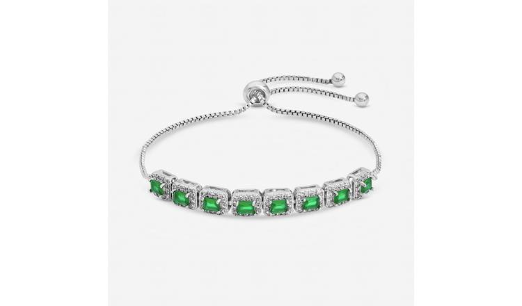 Jon Richard Rhodium Plated Cubic Zirconia Emerald Bracelet