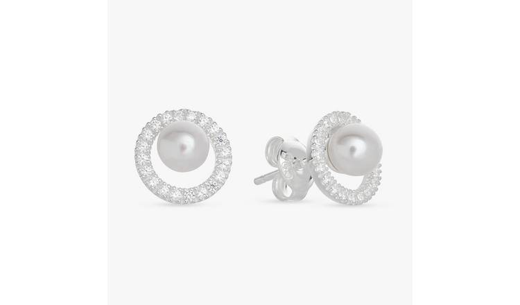Revere Sterling Silver Cubic Zirconia Pearl Stud Earrings