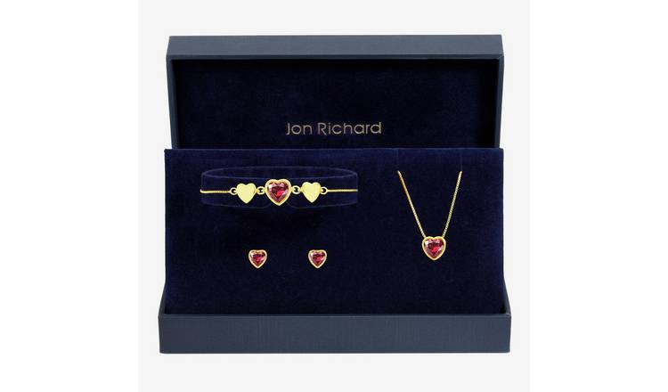 Jon Richard Gold Plated Crystal and Red Heart Trio Set