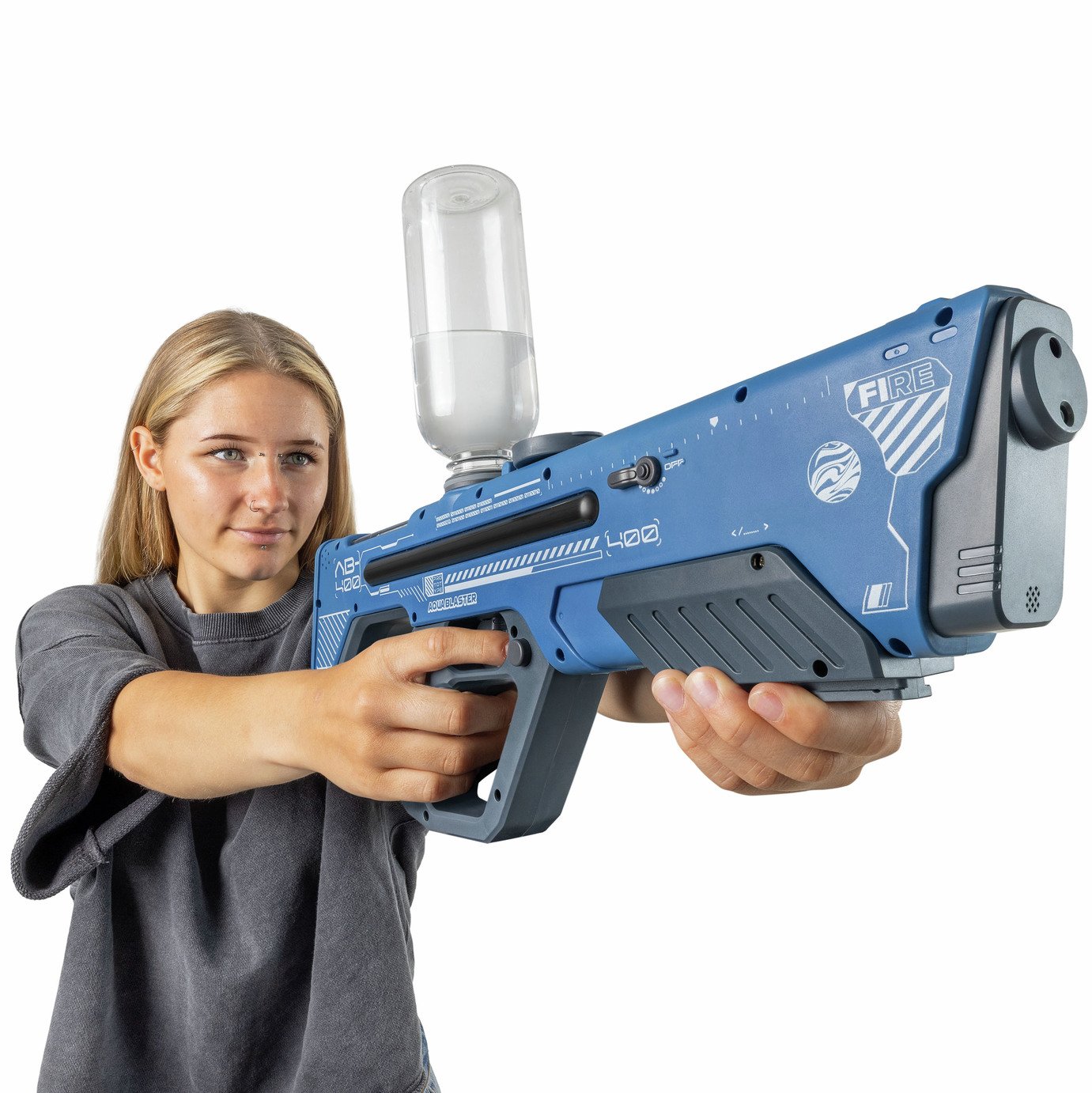 Pistola De Agua Aqua Quest Power Blaster 22cm Blanco Celeste - ICBC
