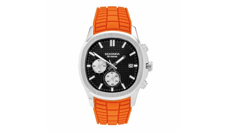 Sekonda Octaire Men's Black Dial Orange Silicone Strap Watch
