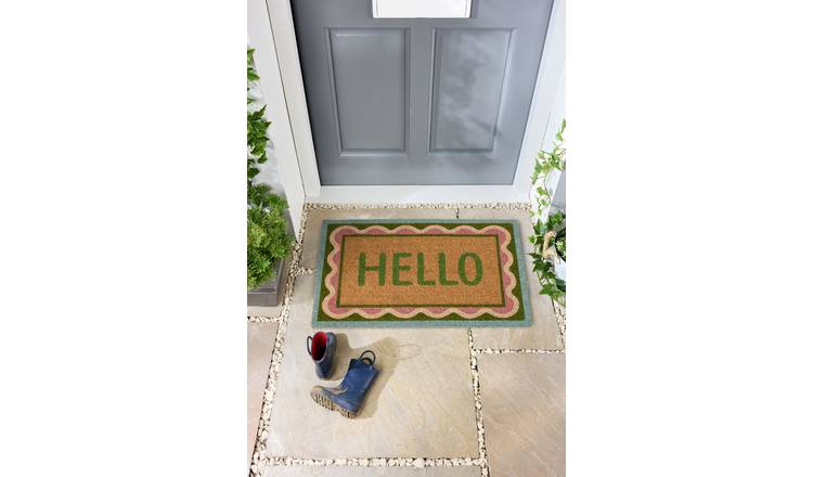 My Mat Printed Coir Hello Scallop Green Doormat - 45X75cm