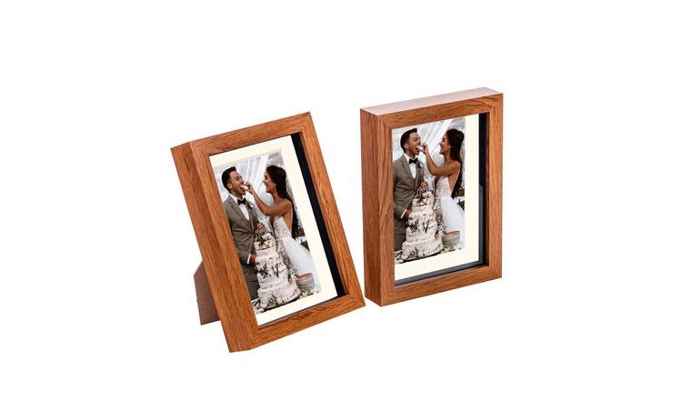Nicola Spring 3D Box Photo Frames - 5 x 7" with Mount - Set of 2 - Dark Wood