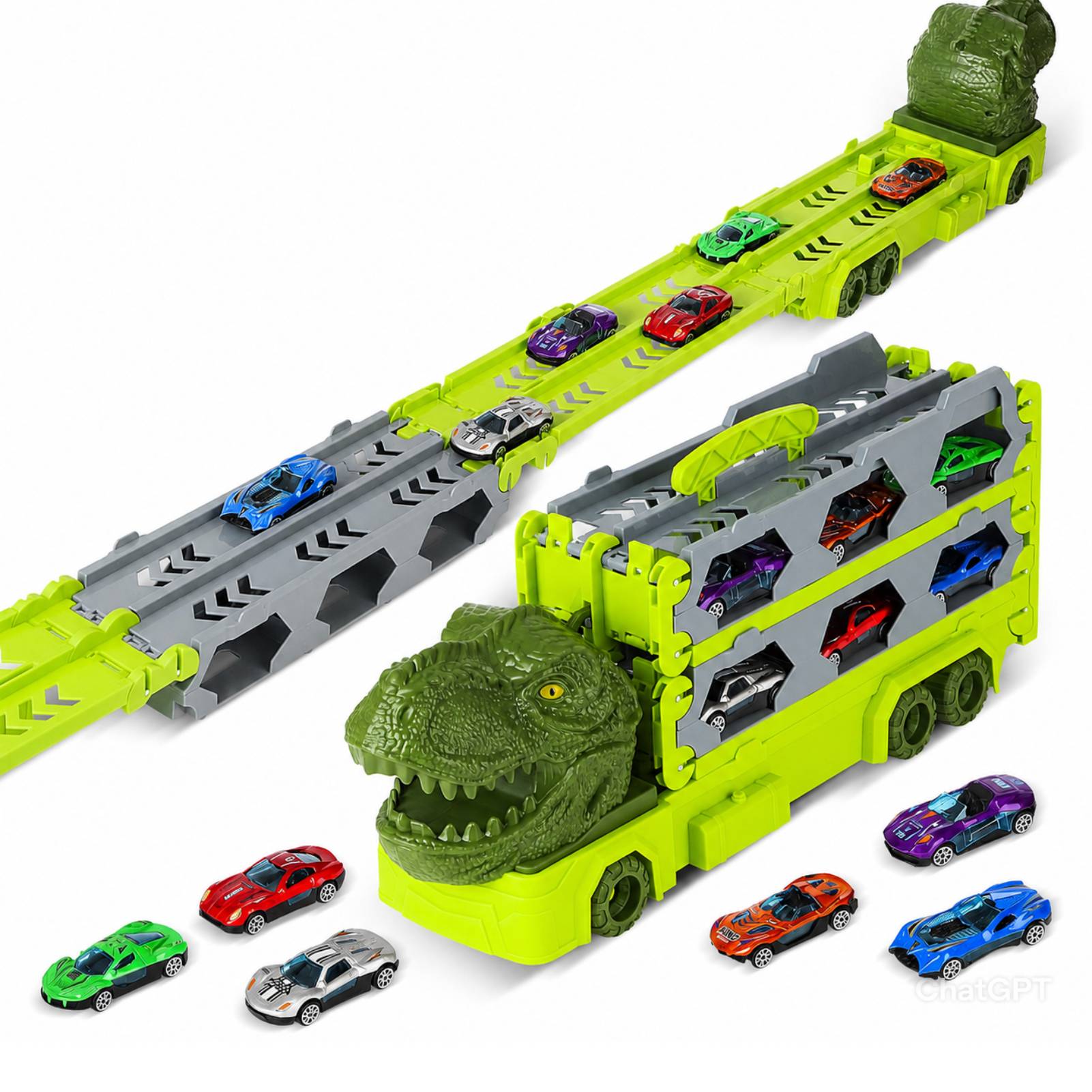 deAO Dinosaur Race Track Truck Toy Set - Green - Image 1