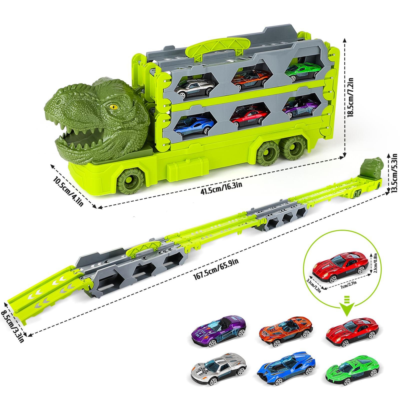 deAO Dinosaur Race Track Truck Toy Set - Green - Image 2