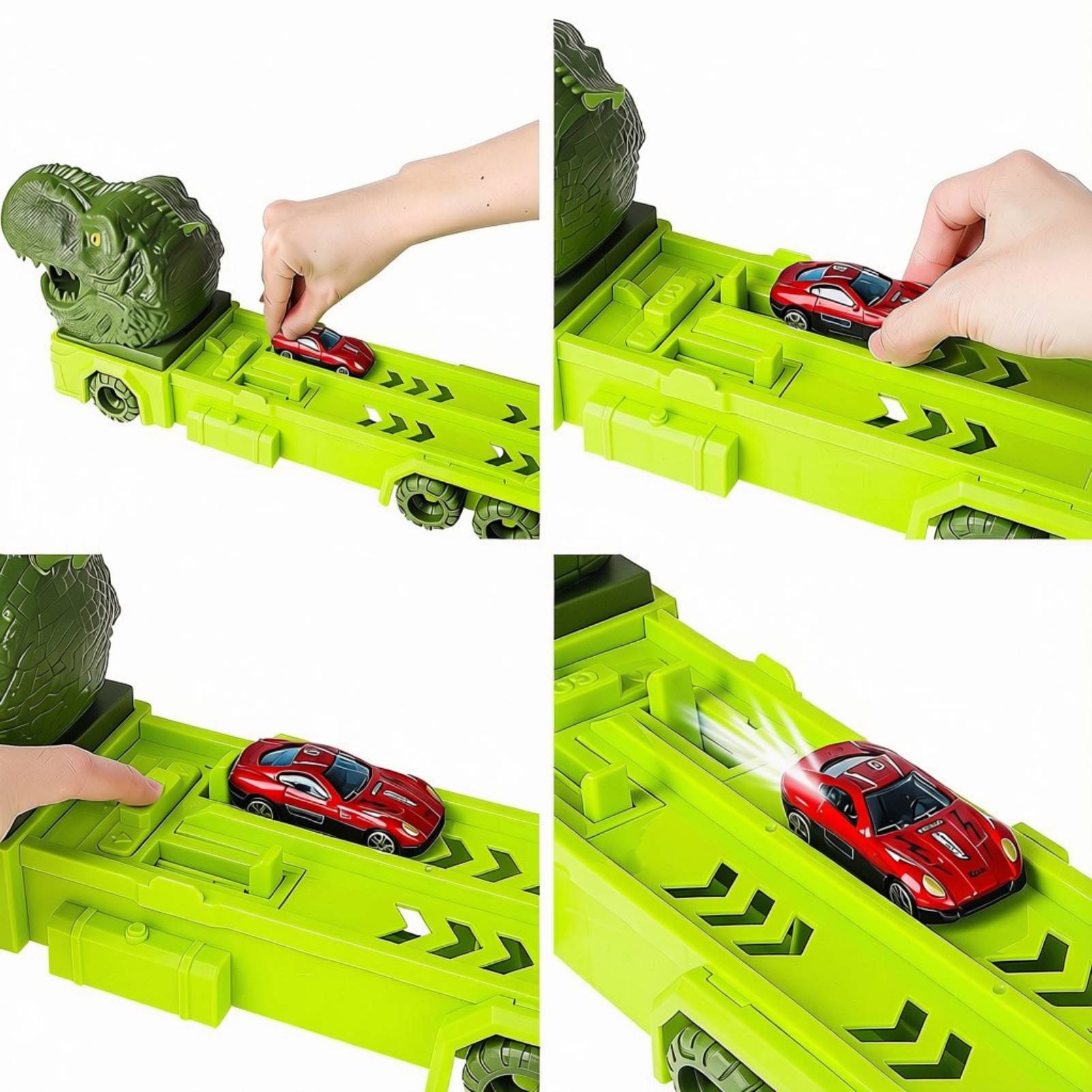 deAO Dinosaur Race Track Truck Toy Set - Green - Image 3