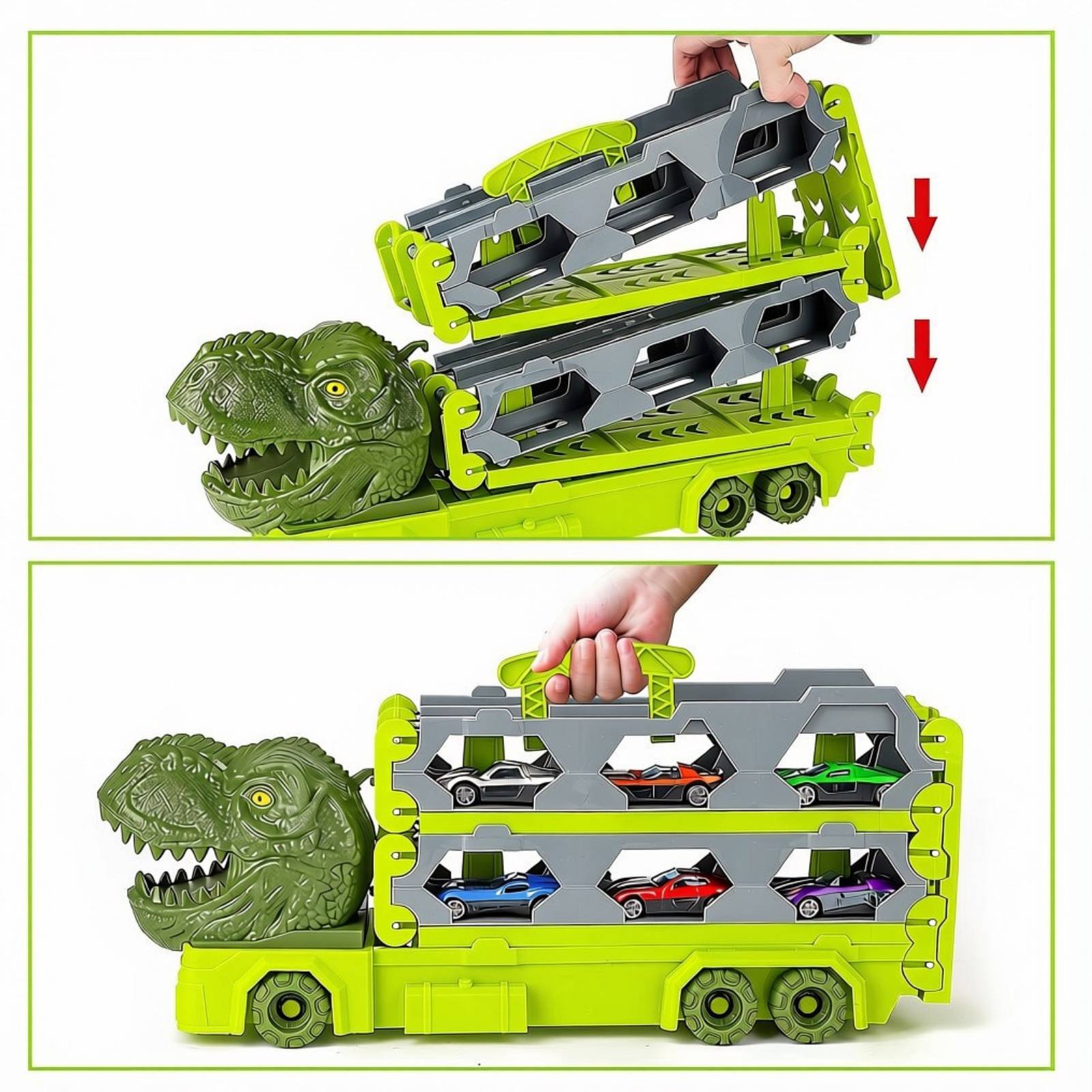 deAO Dinosaur Race Track Truck Toy Set - Green - Image 4