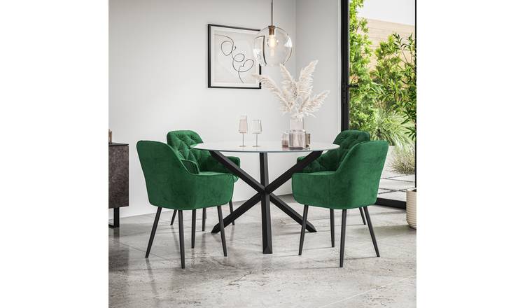Furniture Online Malvern Anika Glass Top Dining Table & 4 Green Chairs