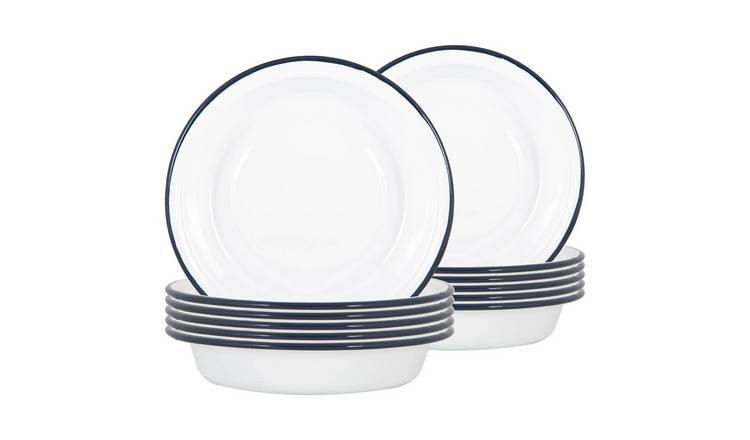 Argon Tableware White Enamel Deep Bowls - Navy - Pack of 12