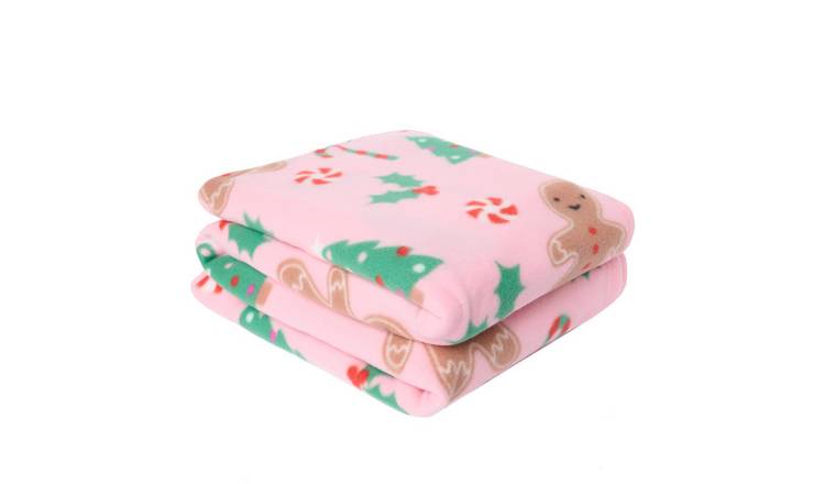 OHS Gingerbread Man Polar Fleece Blanket Throw 120 x 150cm - Pink