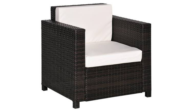 Outsunny Rattan Rattan Chair PE Wicker with Thickened Cushion - Cream