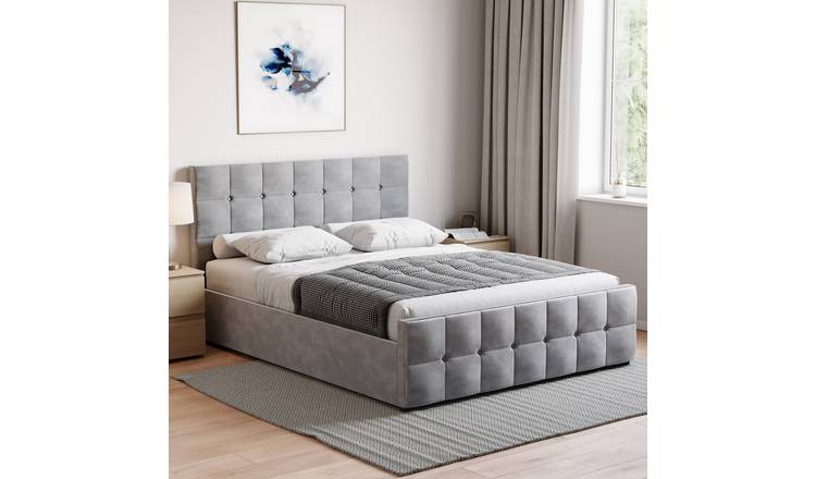 Vida Designs Valentina King Size Velvet Ottoman Bed - Light Grey