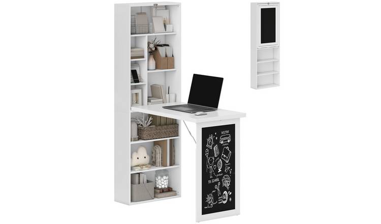 HOMCOM Folding Computer Desk with Bookshelf - White