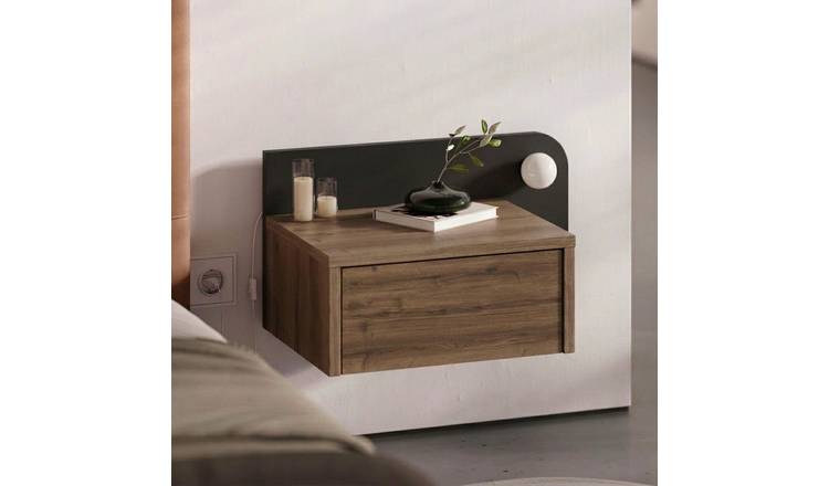 Decortie Dotta Floating Bedside Unit with LED - Dark Oak