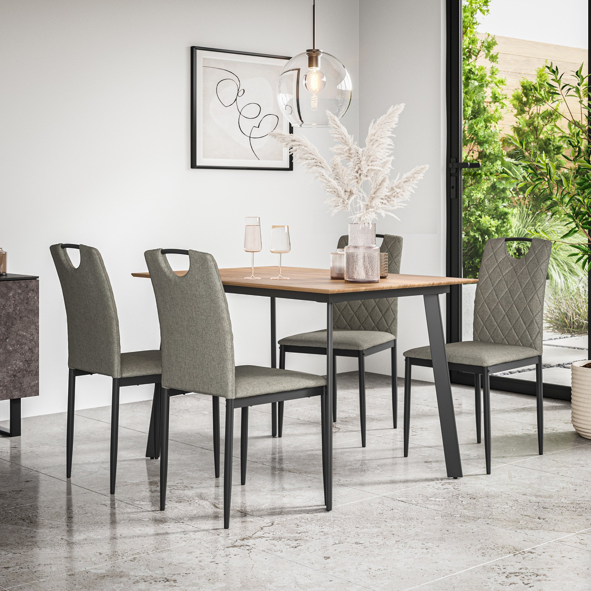 Furniture Online Haydon Monza Oak Effect Dining Table & 4 Grey Chairs - Image 1