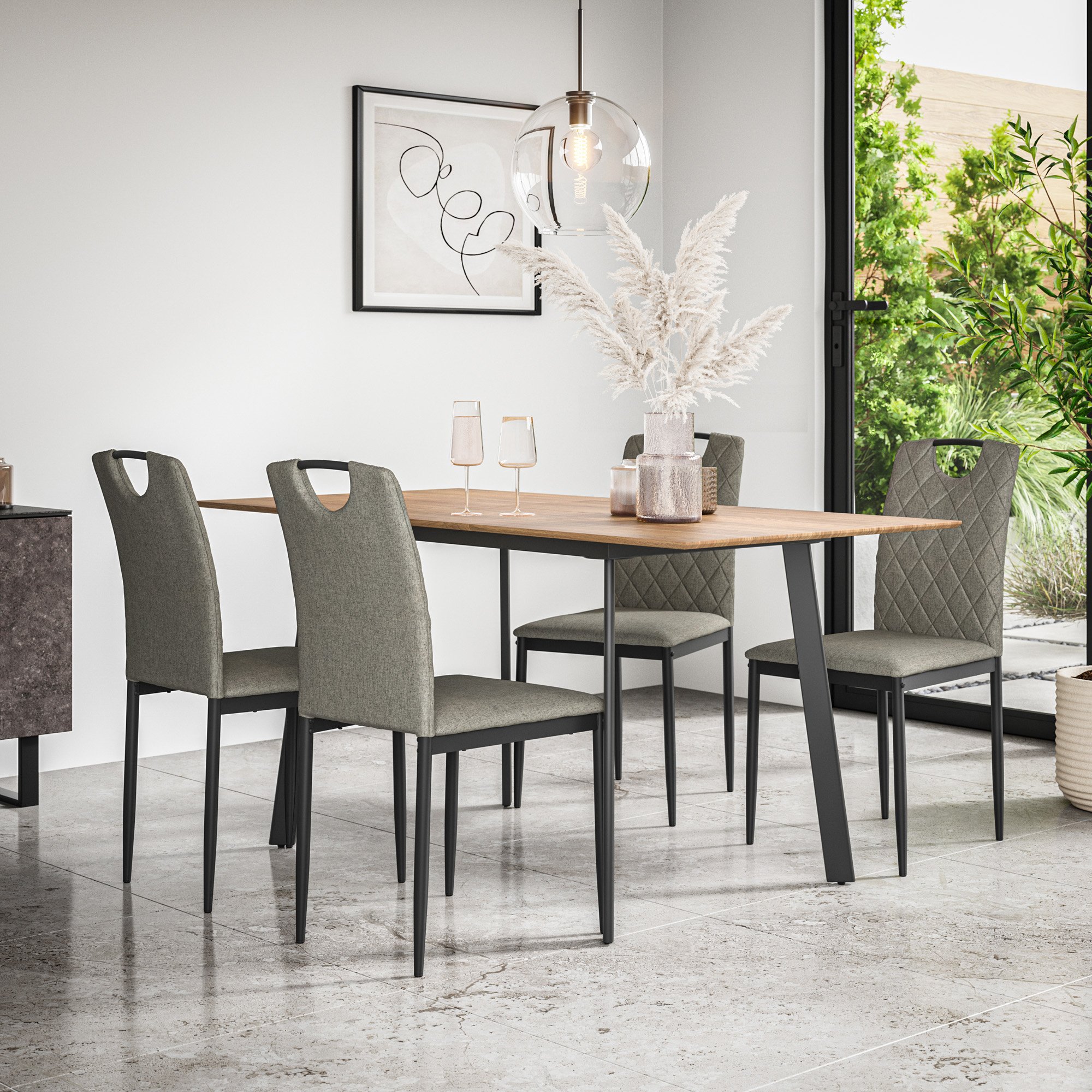 Furniture Online Haydon Monza Oak Effect Dining Table & 4 Grey Chairs - Image 2