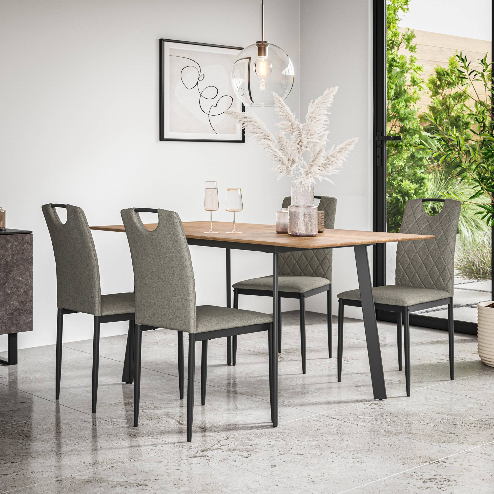 Furniture Online Haydon Monza Oak Effect Dining Table & 4 Grey Chairs - Image 2