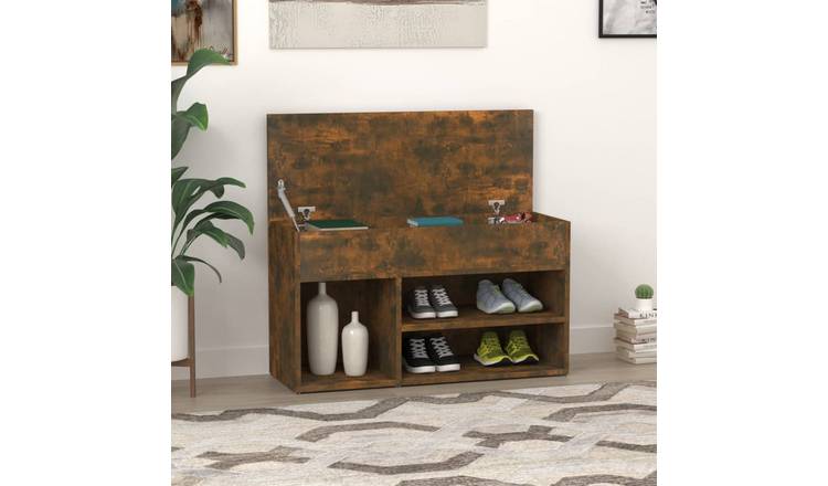 Walplus Engineered Wood Shoe Bench - Smoked Oak - 80 x 30 x 45 cm