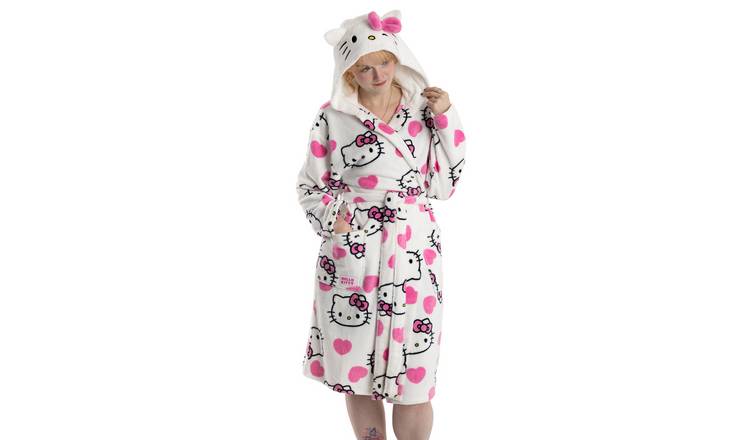 Hello Kitty Character Adult Womens Multicoloured Hooded Bathrobe - XXL
