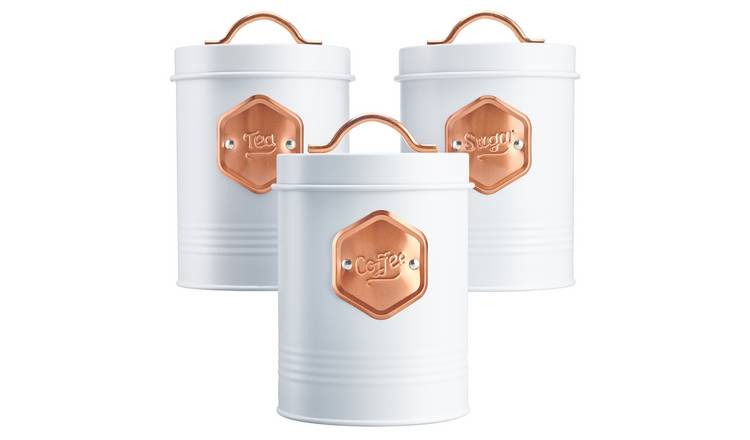 Cooks Professional 3pc Tea, Coffee and Sugar Kitchen Storage Set - White/Copper