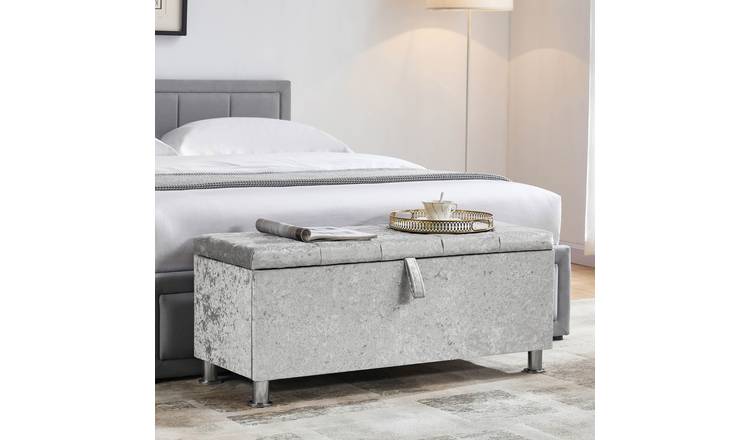 Vida Designs Valencia Velvet Storage Ottoman - Silver