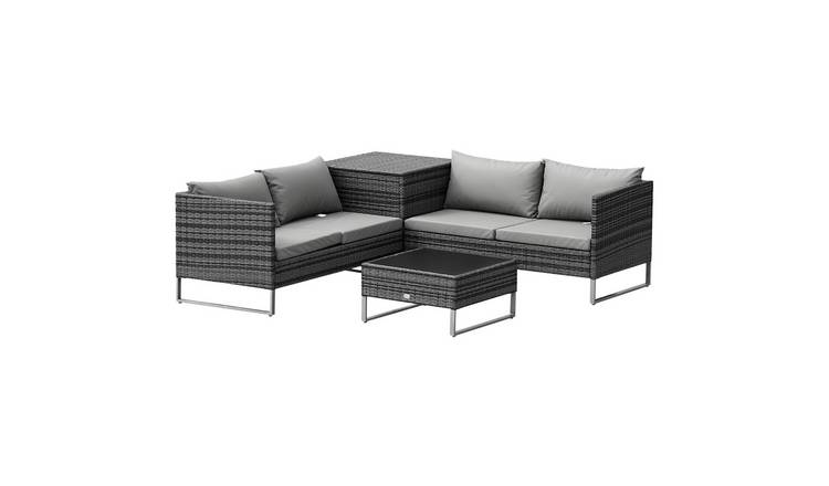 Outsunny 4 Seater Rattan Garden Furniture Set with Storage Box - Grey