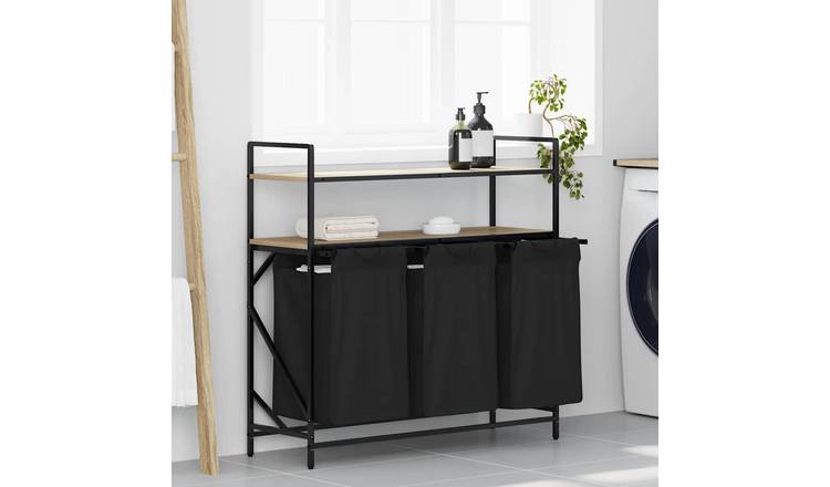 Walplus Laundry Basket 3 Compartment with Shelves - Sonoma Oak - 99 x 33 x 97 cm