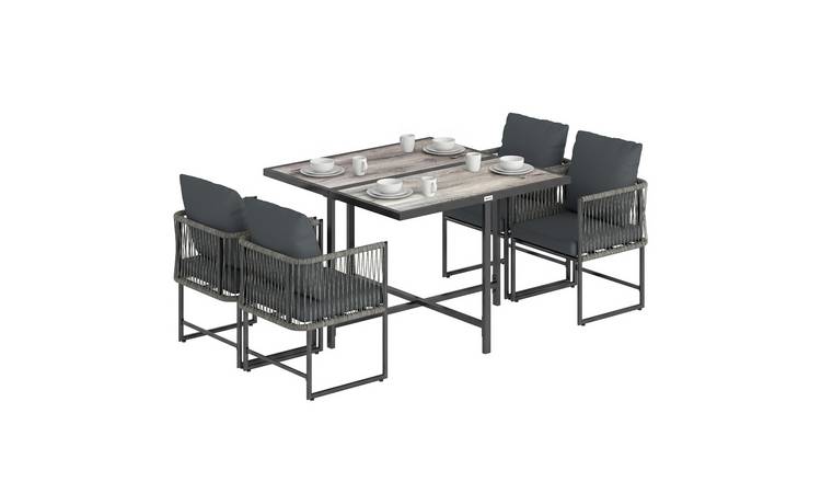 Outsunny 4 Seater Garden Dining Set with Thick Cushions - Grey