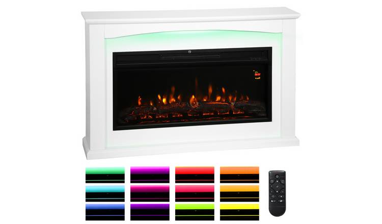 HOMCOM Electric Fireplace with 5 Brightness Levels - White