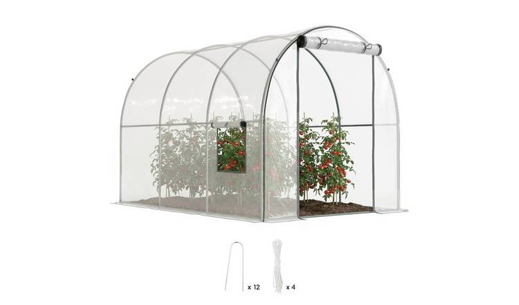Outsunny Steel Polytunnel Greenhouse with Roll Up Door and Mesh Window - Clear