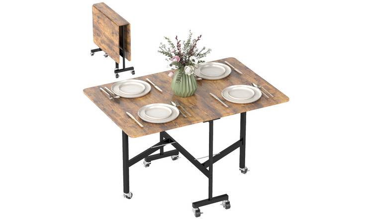 HOMCOM 4-6 Seater Mobile Drop Leaf Table with Brakes - Rustic Brown