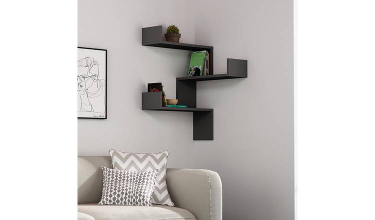Decortie Luksa Corner Particleboard Wall Shelf - Anthracite Grey