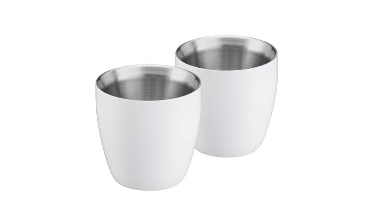 Cooks Professional Set of 2 S-Steel Insulated Espresso Coffee Cups 90ml - White