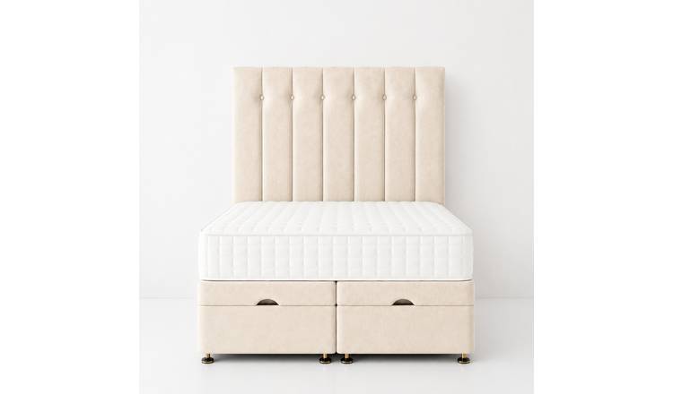 Comfy Deluxe Leo 4ft6 Double Plush Velvet End Lift Ottoman Bed Set - Cream