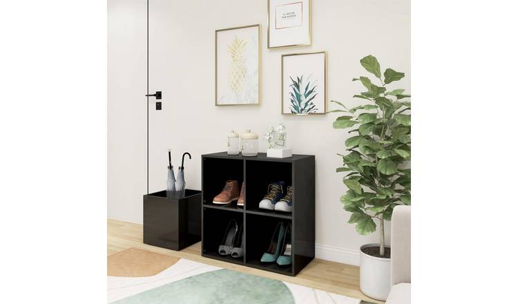 Walplus Engineered Wood Shoe Cabinet - High Gloss Grey - 105 x 35.5 x 70 cm