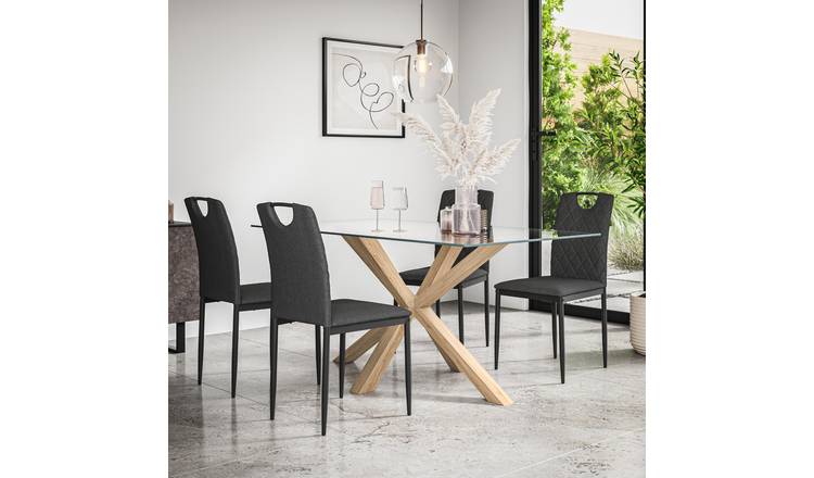 Furniture Online Etta Monza Glass Top Dining Table & 4 Charcoal Chairs