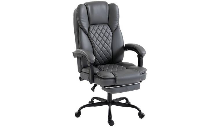 HOMCOM Faux Leather Office Chair with Reclining Back and Footrest - Grey
