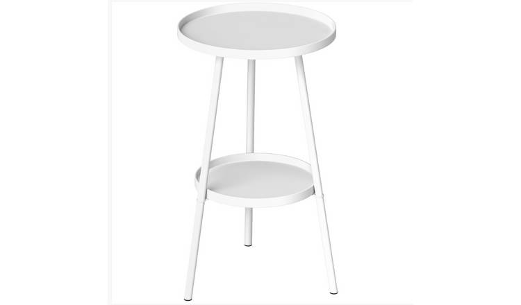 Outsunny Round 2-Tier Small Garden Side Table - White