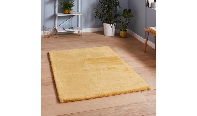 Mega Flooring Yellow Shaggy Plain Rug - 80 x 150cm
