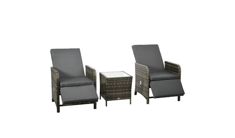 Outsunny Rattan Reclining Cushioned Bistro Set - Dark Grey