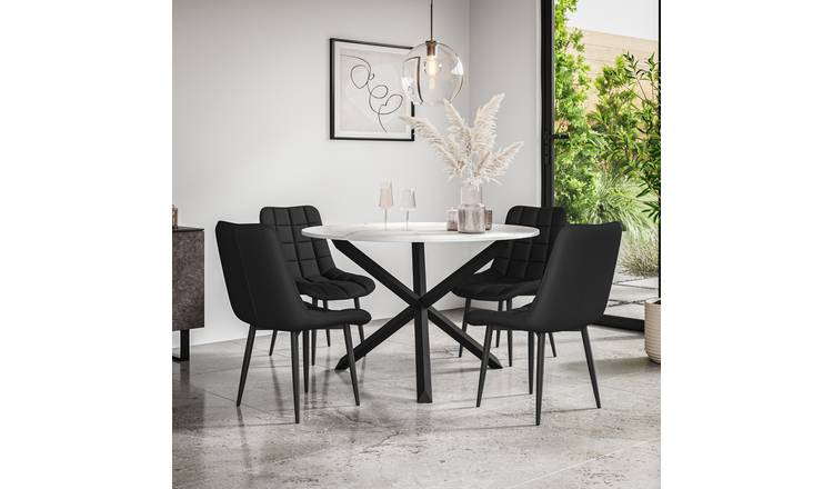 Furniture Online Malvern Nova Marble Top Dining Table & 4 Black Chairs