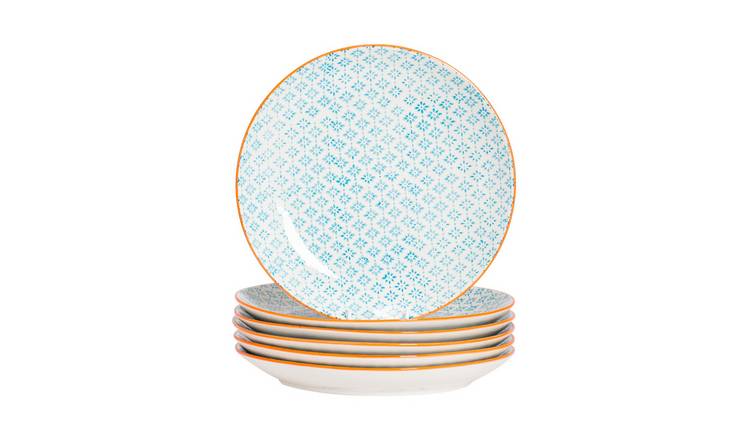 Nicola Spring Hand-Printed Dinner Plates - Blue - Pack of 6